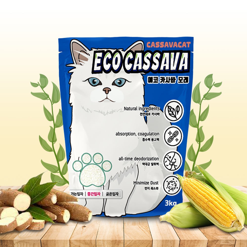 에코카사바 먼지없는 천연 고양이모래 에코캣 6kg(3kg x 2개) 1box(6개)